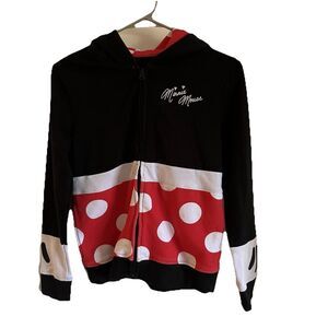 Minnie Mouse Zip Up Ears & Bow Hoodie Official Disney Polka Dots Kids Large